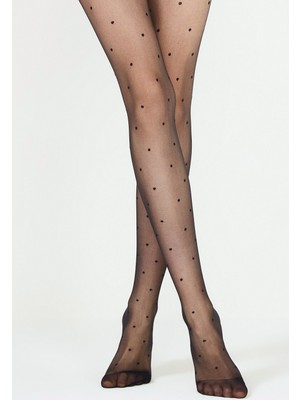 Penti Stil Külotlu Çorap %90 Nylon %10 Elastan Siyah Renkli Kalp Desenli Kadın Beden L