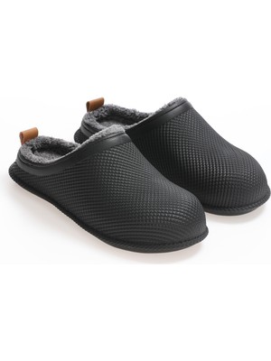 Gezer Siyah Erkek Kışlık Ev Terlik Düz Topuklu Islak Zemin İç Mekan Kullanımı