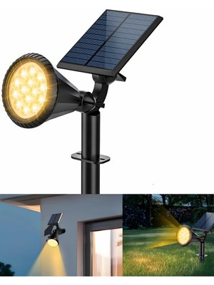 Daisy Store AMBER18 LED Spot Güneş Enerjili Bahçe Aydınlatma Lambası, Fotoselli, Spike Aplik, 18W Su Geçirmez Dış Mekan Solar Lamba, Ağaç,, Garaj, Havuz, Duvar ve Zemin Montajına Uygundur 42 cm
