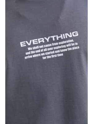 Hobilinka Unisex Bisiklet Yaka Baskılı Oversize T-Shirt - Gri