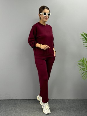 Hobilinka Kadın Uzun Kollu Bisiklet Yaka Viskon Iki Iplik Bluz ve Pantolon Ikili Takım