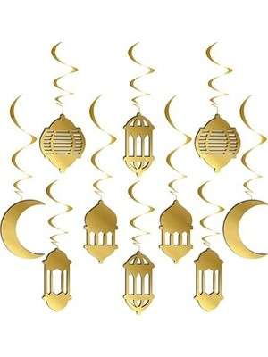 Ramazan Temalı 10'lu Parti Sürprizi 3D Tavan Süs Gold 75 cm Ebatlarında Asma Dekor