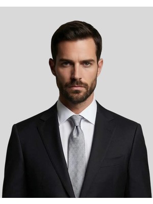 1001 Kravat Açık Gri Desenli 7,5 cm Genişliğinde Ipek Kravat