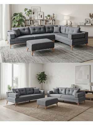 Velura Home & Living Zeri Yataklı Puzzle Modüler Köşe Koltuk Takımı & Köşe Takımı - Koyu Gri - 106