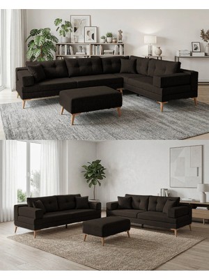 Velura Home & Living Zeri Yataklı Puzzle Modüler Köşe Koltuk Takımı & Puflu Köşe Takımı - Koyu Kahve - 169