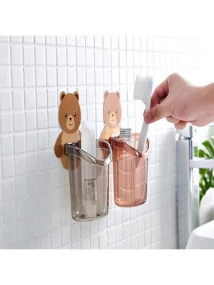 Daisy Store Ayıcık Diş Fırçası Fincanı Tutucu Diş Macunu Depolama Rafı Standı Kendinden Yapışkanlı 2 Adet
