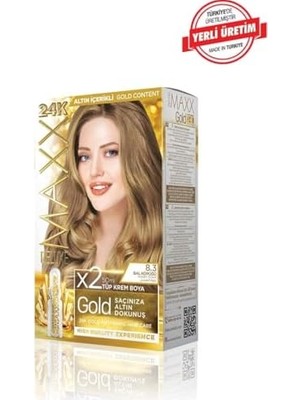 Daisy Store Gold Serisi 24K Altın Parçacıklı Serum ile 1 Kutu 2 x 50 ml ve Geliştiriciler Saç Boyası (Bal Köpüğü 8.3)