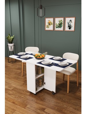 Asra Trend Lüks Katlanır Mutfak Yemek Masası %100 MDF Pratik Raflı Çalışma Masası KM12