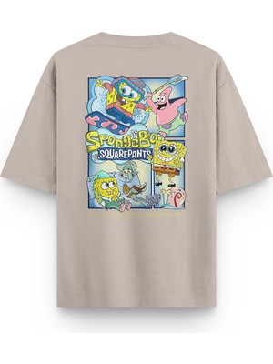 Overoz Sponge Bob Sünger Bob Sırt Baskılı Unisex Yarı Oversize Tshirt 1232