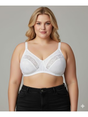 Wear Treasure Kadın Büyük Beden Dantel Detaylı 3 Kopçalı Toparlayıcı Penye Desteksiz Telsiz Kapsız Anne Sütyeni