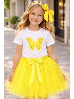 Kız Çocuk Tütü Etek | 23 Nisan – 19 Mayıs Özel Gün | Sarı | Kurdele Detaylı Astarlı
