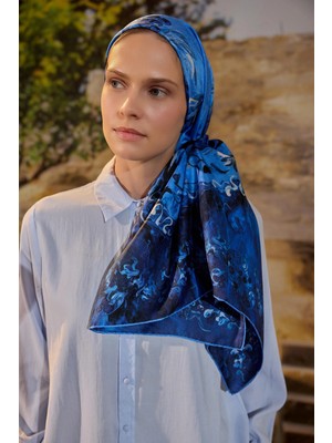 Maisa Göknar Mulberry Ipek Eşarp 90*90 cm - Mavi