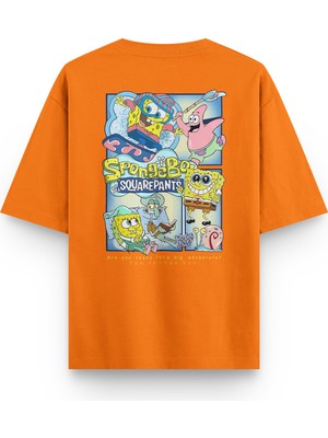 Overoz Sponge Bob Sünger Bob Sırt Baskılı Unisex Yarı Oversize Tshirt 1232