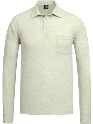 Çizgi Triko Erkek Mevsimlik Uzun Kollu Gömlek Yaka Yeşil Sweat - 5304