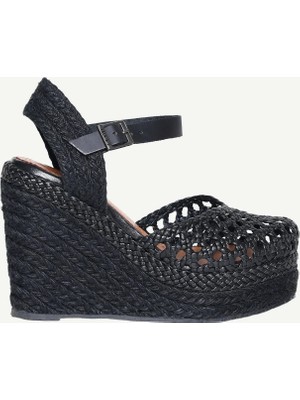 Yargıcı Deri Örgü Dolgu Tabanlı Espadril