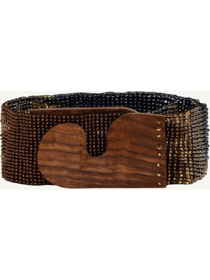 Yargıcı Çok Renkli Ahşap Kapamalı Boncuk Işleme Kemer