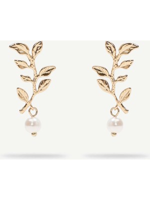 Yargıcı Incili Yaprak Formlu Küpe