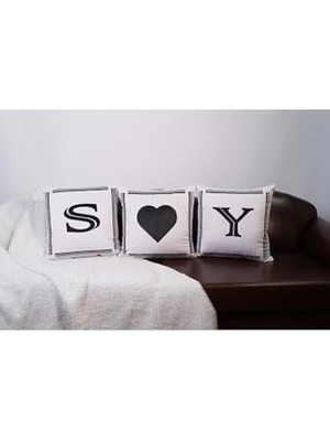 Daisy Store Harfli Kırlent Kılıfı Kadife 43X43 cm Çift Taraflı S Harfi Kedi Desenli Evlilik Teklifi Doğum Günü