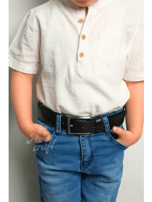 Parscraft Çocuk Kemeri %100 Hakiki Deri 3 cm Siyah Yumuşak Kopma Kırılma Olmaz