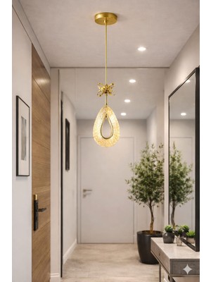 Aura Lighting Aura Lıghtıng Tekli Gold Damla Model Sarkıt 3 Renk Led(Beyaz Sarı Günışığı) Modern Antre/hol Avizesi