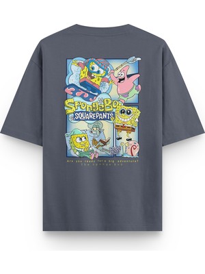 Overoz Sponge Bob Sünger Bob Sırt Baskılı Unisex Yarı Oversize Tshirt 1232