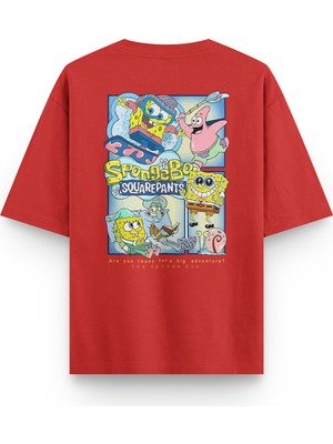 Overoz Sponge Bob Sünger Bob Sırt Baskılı Unisex Yarı Oversize Tshirt 1232