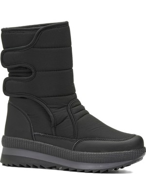 Alves Siyah Cırtlı Kürklü Kadın Kar Botu Kaymaz Taban Ortopedik Modeli Rahat Yürüyüş İçin