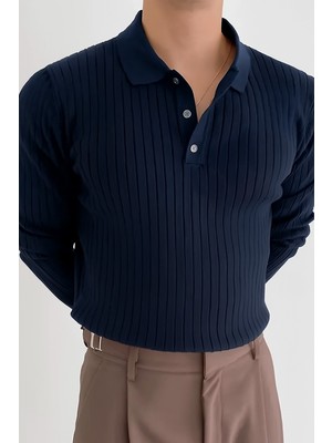 Tarz Cool Erkek Düğmeli Polo Yaka Triko Kazak