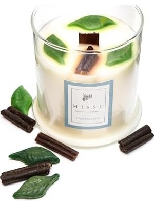 Daisy Store Büyük Üfleme Cam Ahşap Fitilli Chaı Tea Vegan Mum (380 Gr)