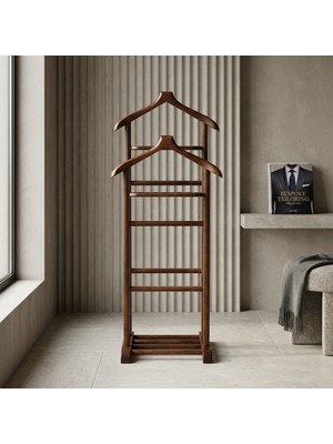 G/D Home Iki Tepeli Dilsiz Uşak Koyu Kahverengi Ceviz Masif Gürgen El Yapımı Askılık