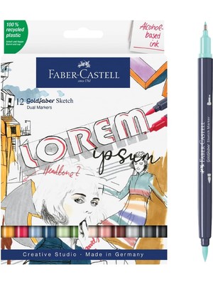 Daisy Store Goldfaber Markör Seti, 12’li, Çift Uçlu, 0.6 mm Fineliner Uç, Kalıcı Alkol Bazlı Mürekkep, Geri Dönüştürülmüş Gövde