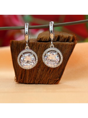 TB Takı Boom Zirkon Taşlı Kadın Küpe, Tektaş Gümüş Küpe, Sallantılı Kadın Küpe, Rodyum Kaplama