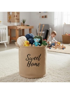 Daisy Store " " Yuvarlak Jüt Düzenleyici Sepet (Çap 32CM, Yükseklik 36CM) – Krem Renk Katlanabilir Kumaş Kulplu Organizer | Büyük Boy Oyuncak, Çamaşır, Battaniye ve Ev Tekstili Sepeti