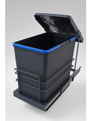 Daisy Store Cassone 24, Dolap Içi Teleskopik Raylı Antrasit Çöp Kovası 24 Litre, Minimum Kapak Genişliği 40 Cm.