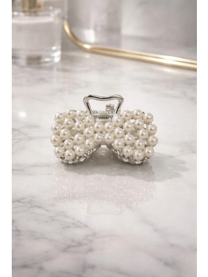 Nati Co Incili Fiyonk Metal Mandal Toka - Gümüş Renk Şık Kadın Saç Aksesuarı