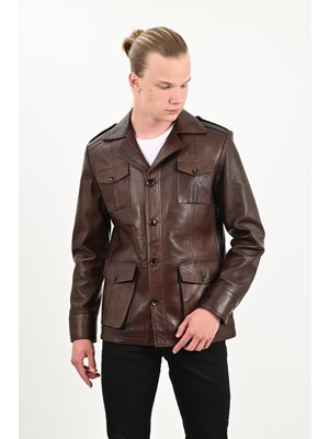 Alin Harrison Hakiki Deri Wax Kahve Safari Ceket Erkek