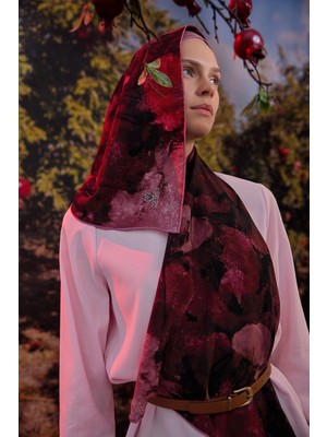 Maisa Gelincik Krep Ipek Şal 70*190 cm - Mürdüm