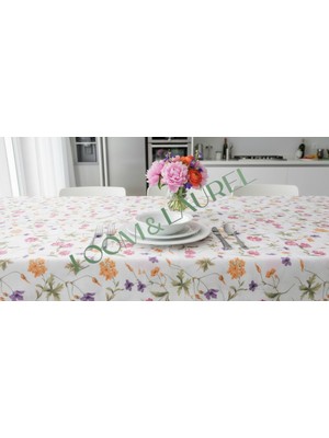 Daisy Store Loom & Laurel Baskılı Yıkanabilir Masa Örtüsü Mutfak Bahçe Piknik Masa Örtüsü Pembe Ağırlıklı Çiçek Desenli (140X200)