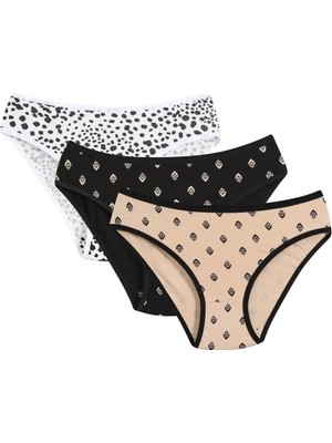 Pileli Store Kadın 3'lü Külot Siyah - Beyaz - Ten