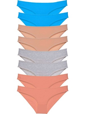 Pileli Store 8 Adet Süper Eko Set Likralı Kadın Slip Külot Ten Gri Pudra Mavi