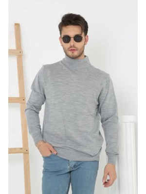 Pileli Store Erkek Yarım Boğaz Triko Kazak Yumuşak Dokulu Pamuklu Ince Dokuma, Uzun Kollu Rahat Regular Kalıp