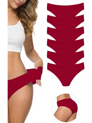 Pileli Store 6 Adet Kadın Dikişsiz Lazer Kesim Esnek Iz Yapmayan Külot Bordo