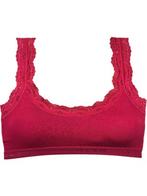 Pileli Store Dantel Nakış Işlemeli Pedli Bambu Kadın Büstiyer Bordo