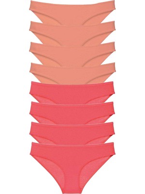 Pileli Store 8 Adet Eko Set Likralı Kadın Slip Külot Pudra Fuşya
