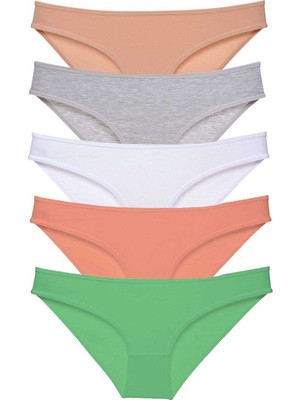 Pileli Store 5 Adet Süper Eko Set Likralı Kadın Slip Külot Ten Gri Beyaz Pudra Yeşil