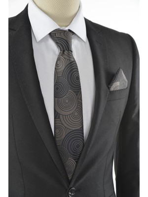 Brianze Geometrik Desen Vizon Mendilli Kravat %100 Microfiber Şıklık İçin Özel Tasarım