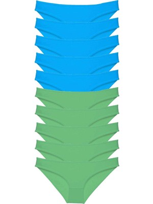 Pileli Store 10 Adet Süper Eko Set Likralı Kadın Slip Yeşil Mavi