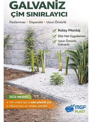 Mgf Plast Sert Düz Metal Galvaniz Çim Ayırıcı 10 Mt (2MTX5AD.) Çim Sınırlayıcı Çim Ayracı Çim Seperatör Bordür