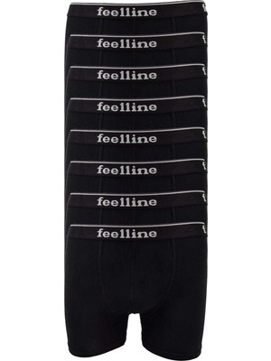 Pileli Store 8 Adet Feelline Siyah Pamuklu Doğal Likralı Erkek Boxer