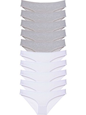 Pileli Store 10 Adet Süper Eko Set Likralı Kadın Slip Külot Gri Beyaz